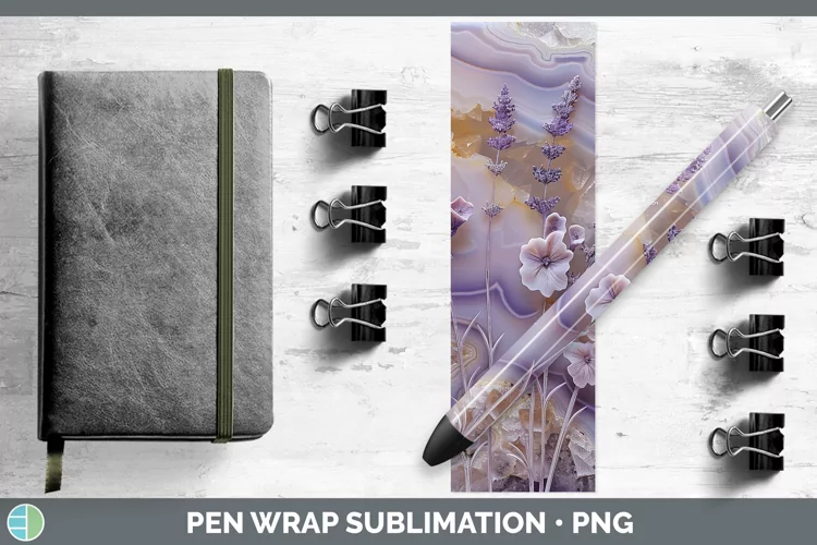 3D Agate Flowers Lavender Pen Wrap Sublimation Epoxy Pen Des