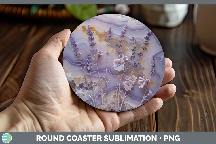 3D Agate Flowers Lavender Round Coaster Sublimation Coaster