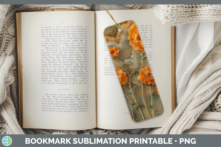 3D Agate Flowers Marigold Bookmark Sublimation Printable Des