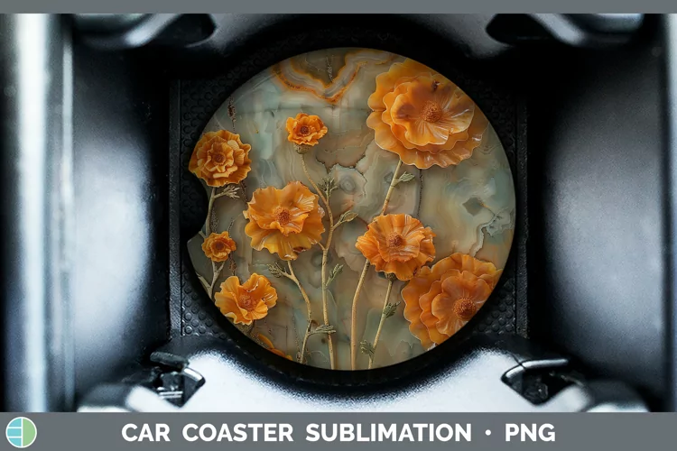 3D Agate Flowers Marigold Car Coaster Sublimation Coaster De