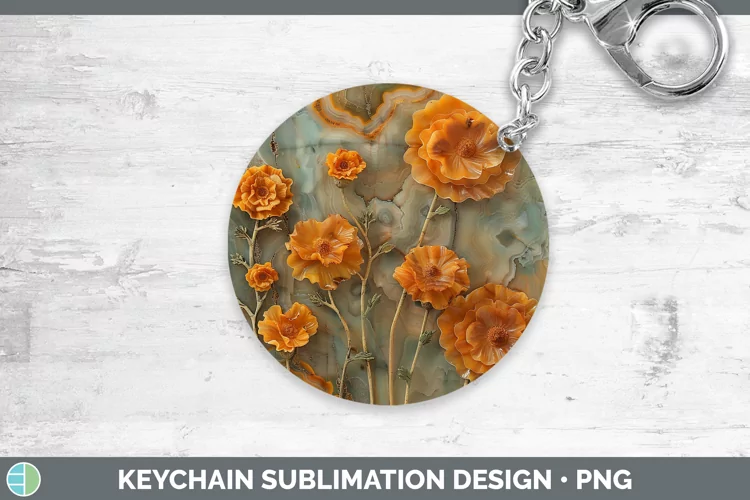 3D Agate Flowers Marigold Keychain Sublimation Keyring Desig