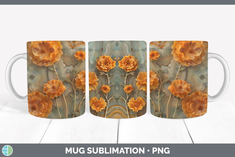 3D Agate Flowers Marigold Mug Wrap Sublimation Coffee Cup De