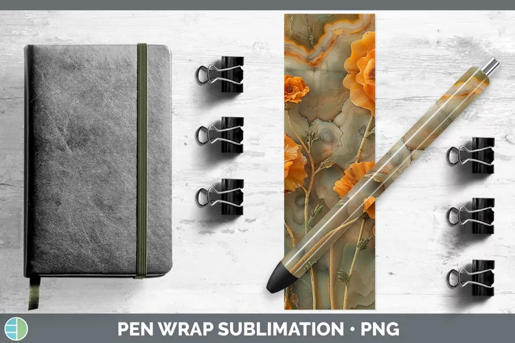3D Agate Flowers Marigold Pen Wrap Sublimation Epoxy Pen Des