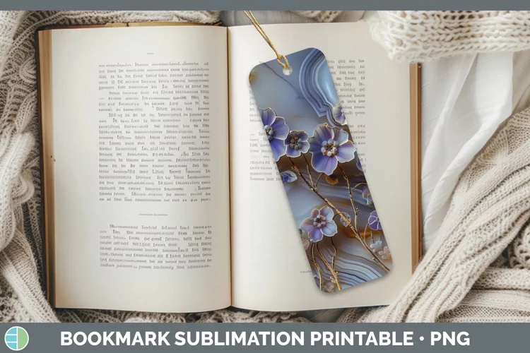 3D Agate Flowers Periwinkle Bookmark Sublimation Printable D