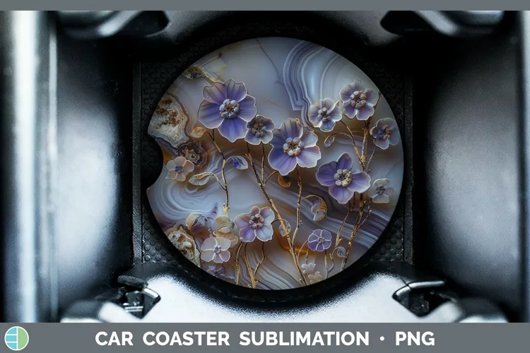 3D Agate Flowers Periwinkle Car Coaster Sublimation Coaster