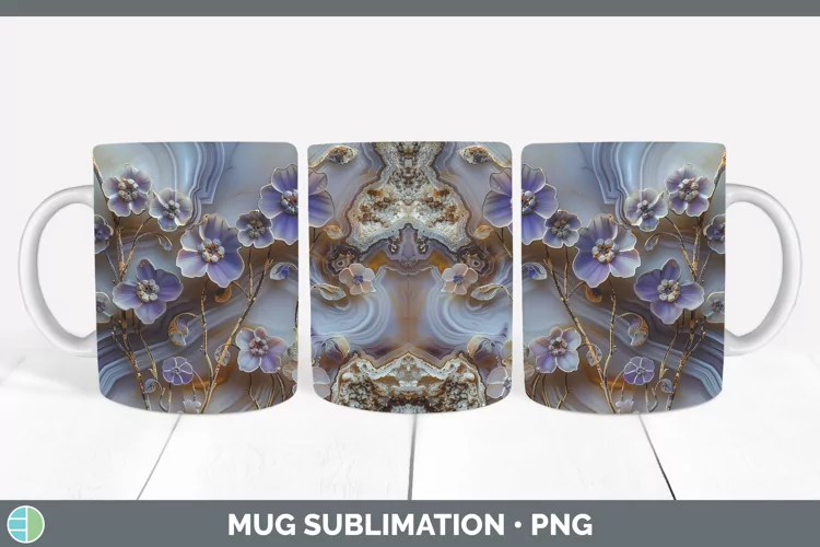 3D Agate Flowers Periwinkle Mug Wrap Sublimation Coffee Cup