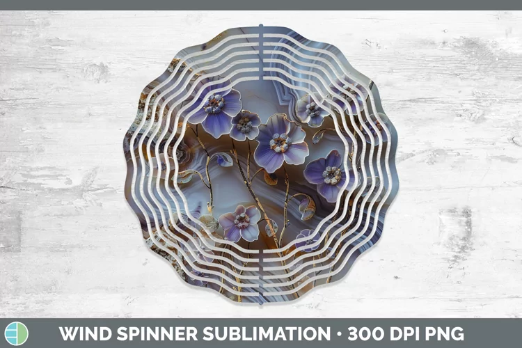 3D Agate Flowers Periwinkle Wind Spinner Sublimation Spinner