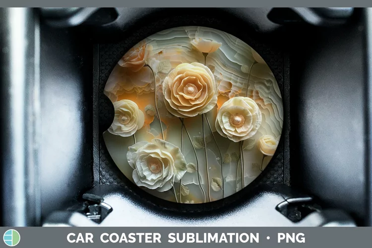 3D Agate Flowers Ranunculus Car Coaster Sublimation Coaster