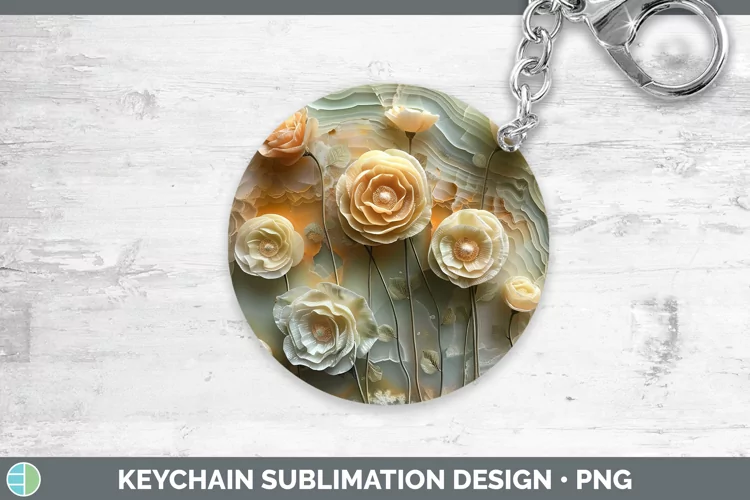 3D Agate Flowers Ranunculus Keychain Sublimation Keyring Des