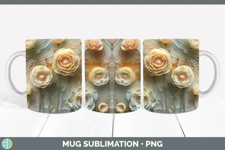 3D Agate Flowers Ranunculus Mug Wrap Sublimation Coffee Cup