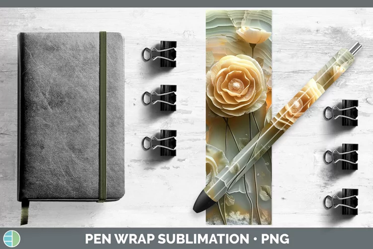 3D Agate Flowers Ranunculus Pen Wrap Sublimation Epoxy Pen D
