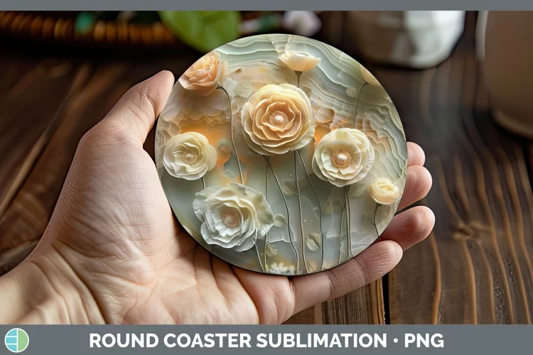 3D Agate Flowers Ranunculus Round Coaster Sublimation Coaste