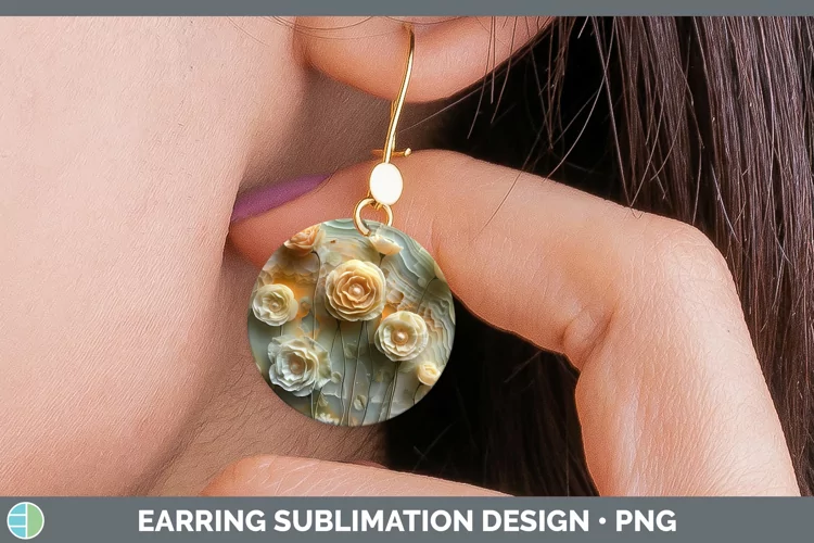 3D Agate Flowers Ranunculus Round Earrings Sublimation Earri