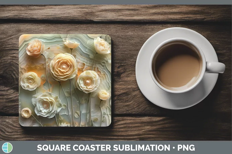 3D Agate Flowers Ranunculus Square Coaster Sublimation Coast