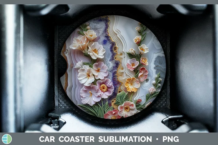 3D Agate Flowers Snapdragon Car Coaster Sublimation Coaster