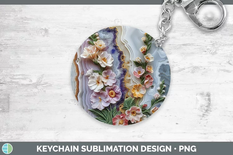 3D Agate Flowers Snapdragon Keychain Sublimation Keyring Des