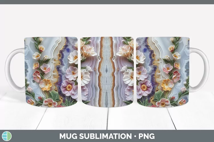 3D Agate Flowers Snapdragon Mug Wrap Sublimation Coffee Cup
