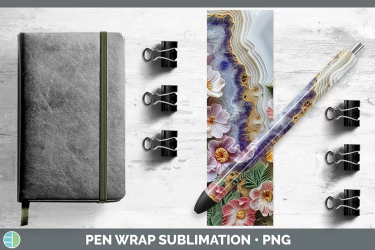 3D Agate Flowers Snapdragon Pen Wrap Sublimation Epoxy Pen D