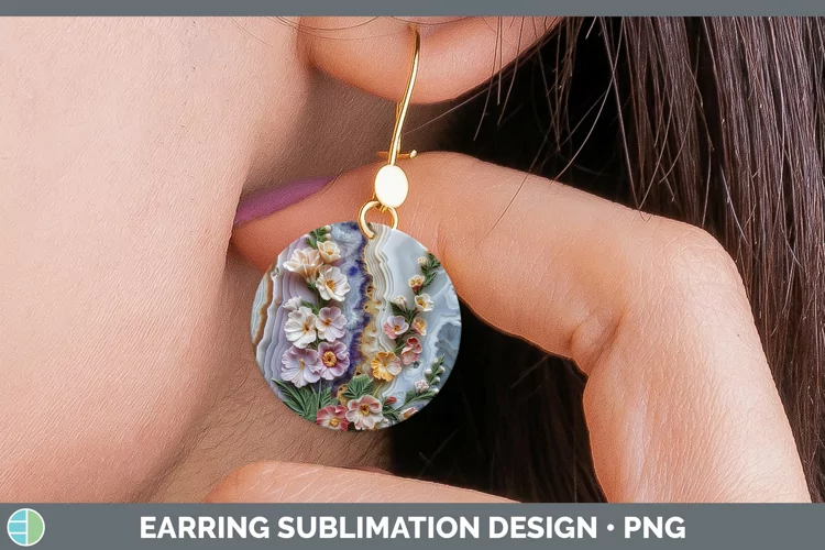 3D Agate Flowers Snapdragon Round Earrings Sublimation Earri