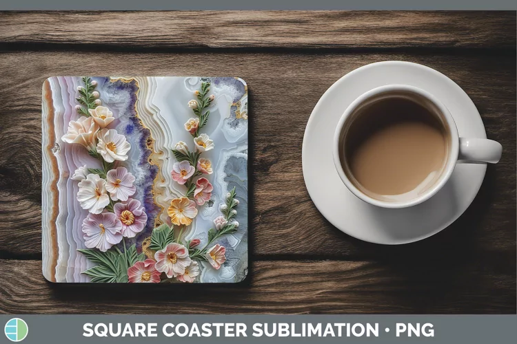 3D Agate Flowers Snapdragon Square Coaster Sublimation Coast