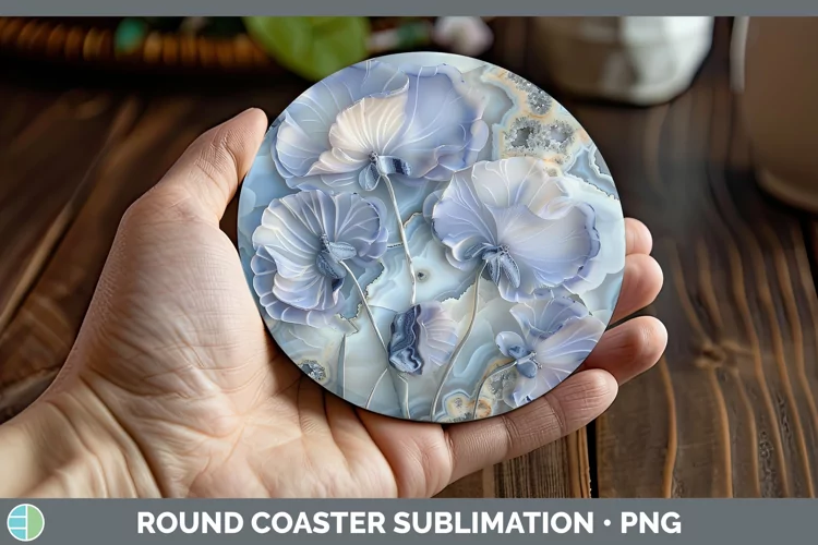3D Agate Flowers Sweet Pea Round Coaster Sublimation Coaster