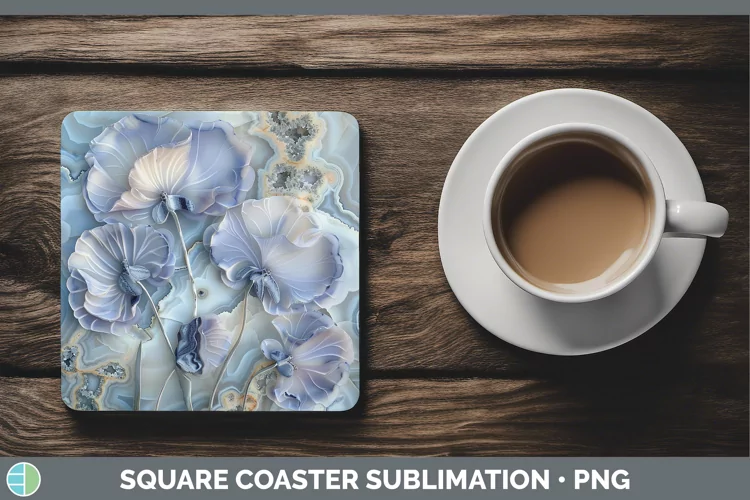 3D Agate Flowers Sweet Pea Square Coaster Sublimation Coaste