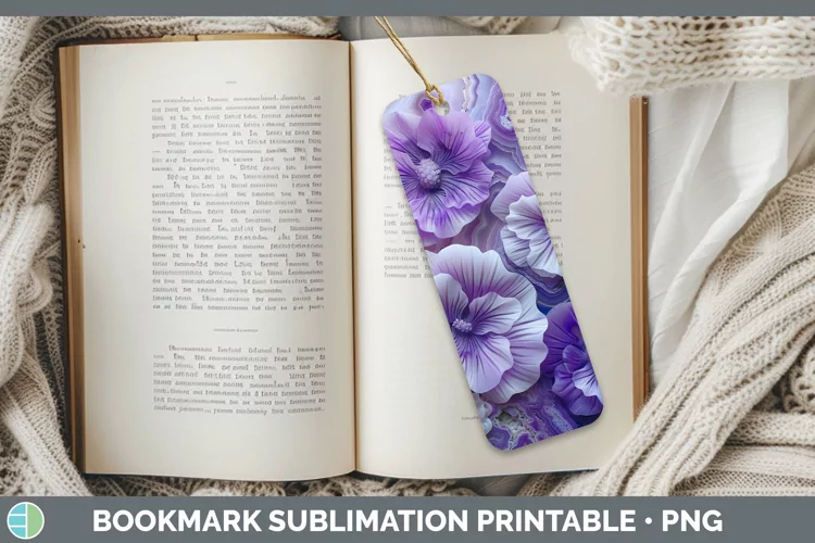 3D Agate Flowers Violet Bookmark Sublimation Printable Desig