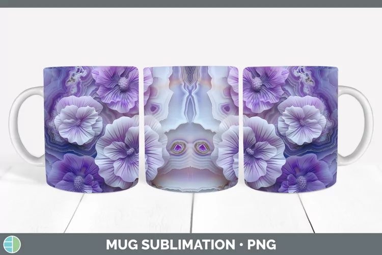 3D Agate Flowers Violet Mug Wrap Sublimation Coffee Cup Desi