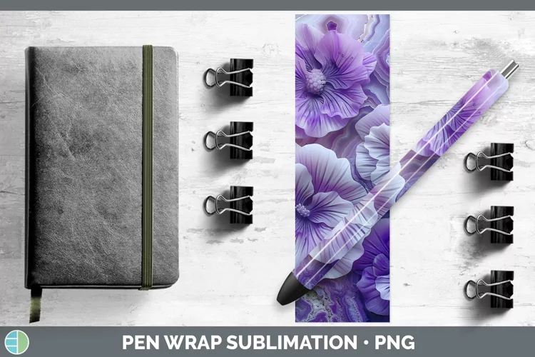 3D Agate Flowers Violet Pen Wrap Sublimation Epoxy Pen Desig