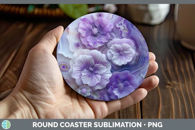 3D Agate Flowers Violet Round Coaster Sublimation Coaster De