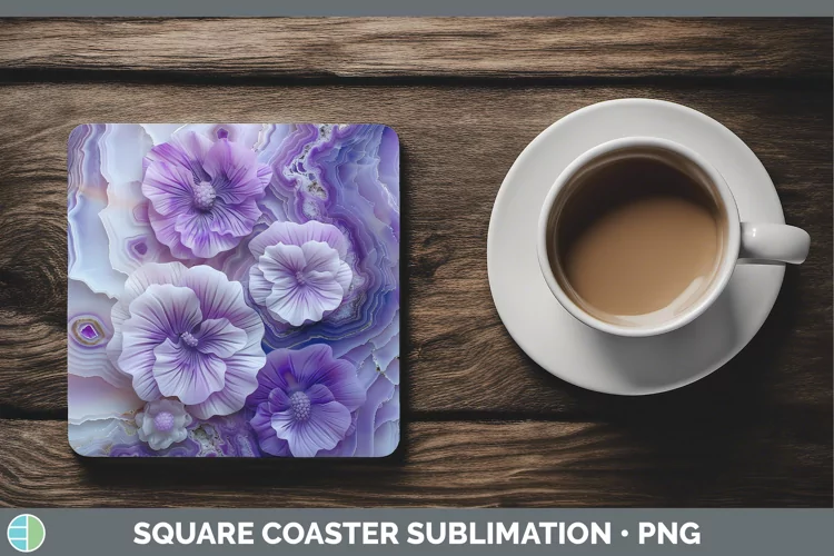 3D Agate Flowers Violet Square Coaster Sublimation Coaster D