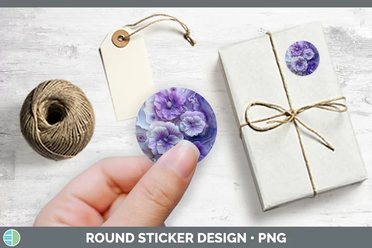 3D Agate Flowers Violet Stickers | Round Labels Designs