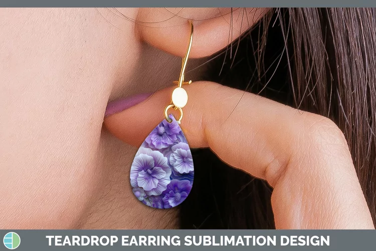 3D Agate Flowers Violet Teardrop Earrings Sublimation Earrin