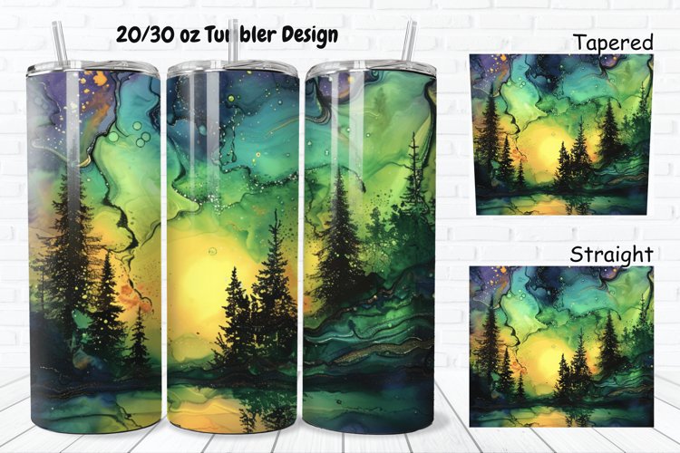 3D Alcohol Ink Northern Lights 20/30oz Skinny Tumbler