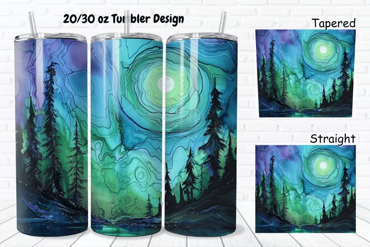 3D Alcohol Ink Northern Lights 20/30oz Skinny Tumbler