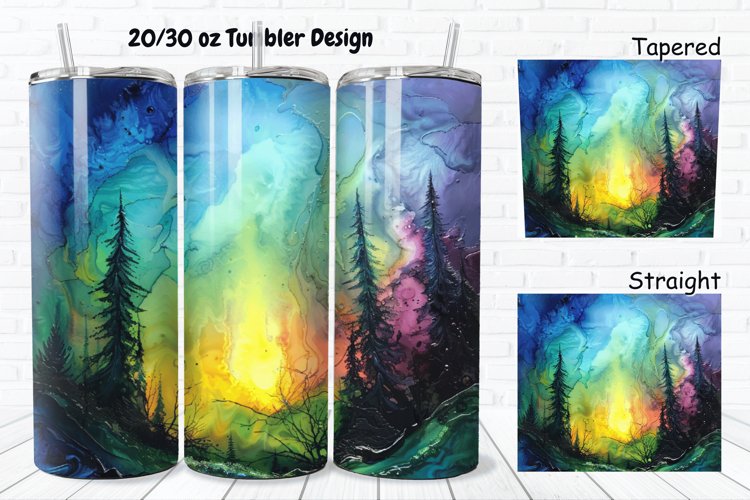 3D Alcohol Ink Northern Lights 20/30oz Skinny Tumbler