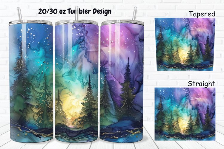 3D Alcohol Ink Northern Lights 20/30oz Skinny Tumbler