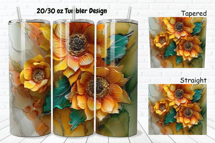 3D Alcohol Ink Sunflowers 20/30oz Skinny Tumbler