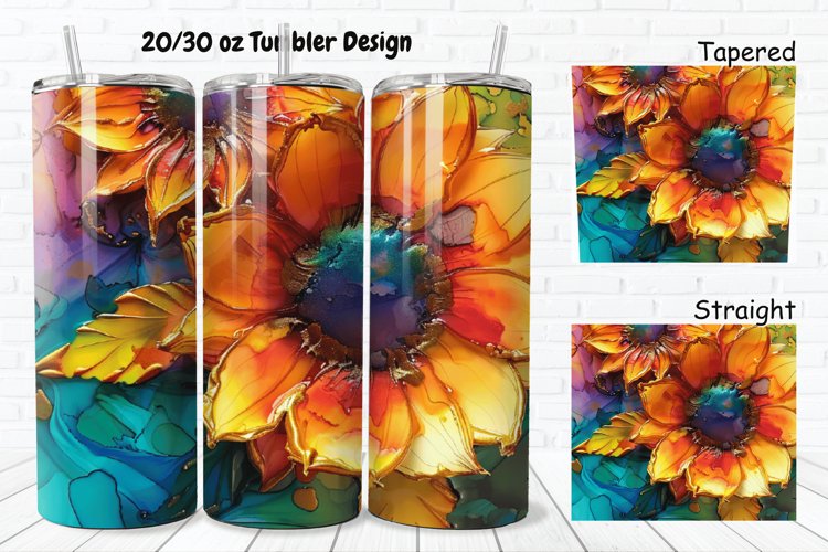 3D Alcohol Ink Sunflowers 20/30oz Skinny Tumbler