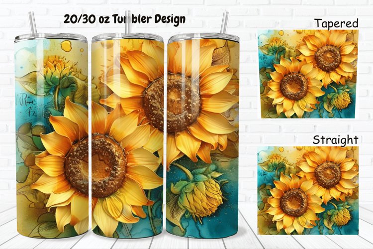 3D Alcohol Ink Sunflowers 20/30oz Skinny Tumbler