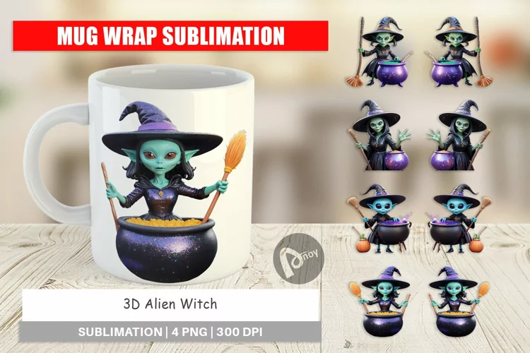Mug Wrap Design 3D Alien Witch