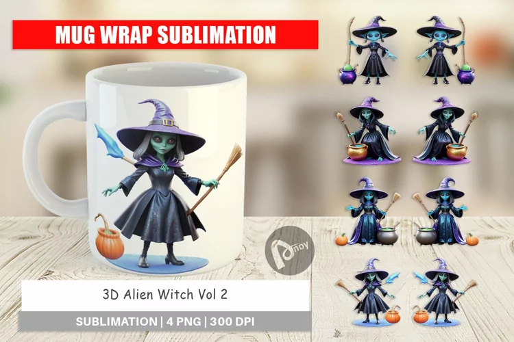 Mug Wrap Design 3D Alien Witch