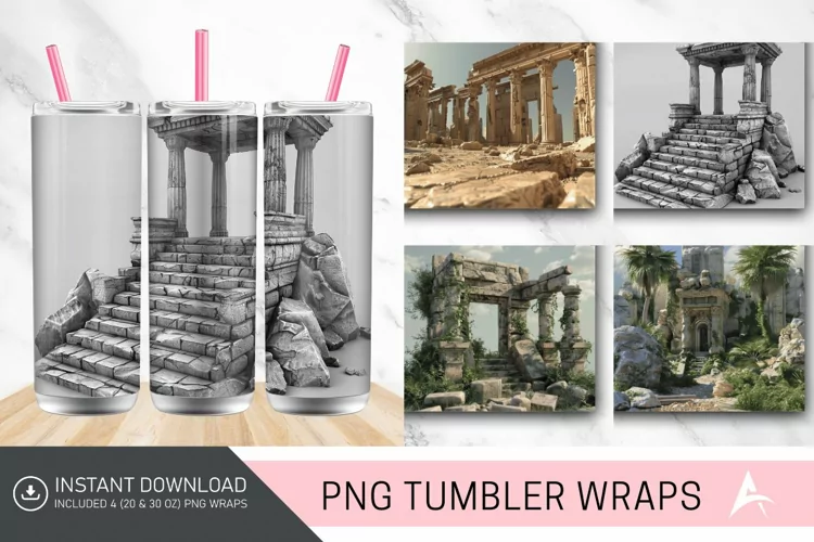 3D Ancient Ruins Tumbler wrap
