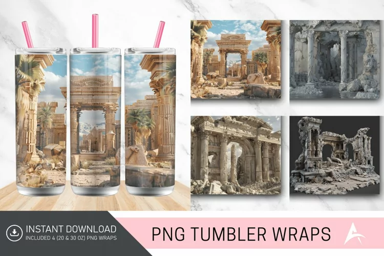 3D Ancient Ruins Tumbler wrap