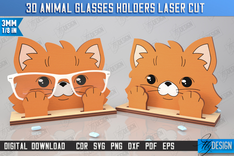 3D Glasses Holder Laser Cut | Eyeglass Stand | Cat Face |CNC example image 1