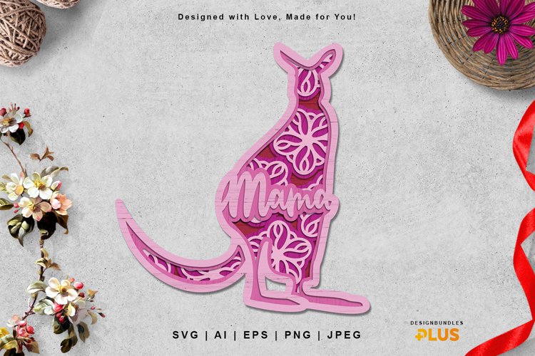 3D Kangaroo Mandala Layered Laser Cutting Design