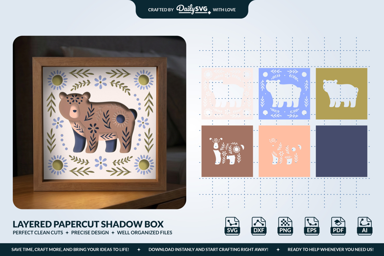 3D Bear Folk Art SVG Shadow Box