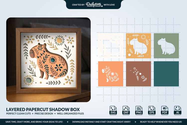 3D Capybara Folk Art SVG Shadow Box