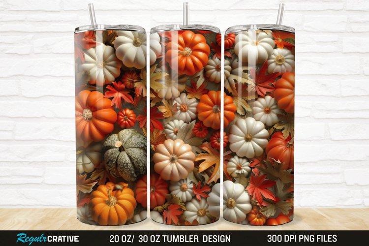 3D Autumn Fall Floral Pumpkins 20/30oz Skinny Tumbler