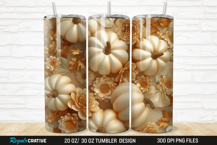 3D Autumn Fall Floral Pumpkins 20/30oz Skinny Tumbler